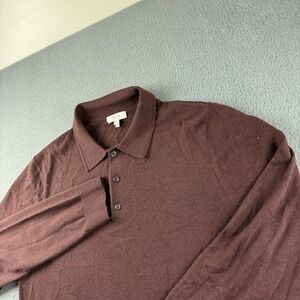 Reiss Sweater Men's L Burgundy Rugby Polo 100% Merino Wool Jumper Casual Dress
